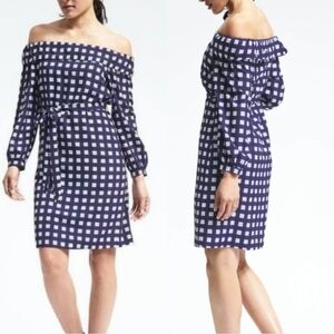 Banana Republic Women's Dress Off Shoulder Blue and White Gingham Size XS Office